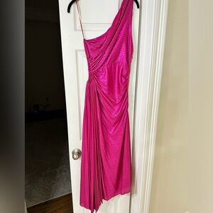 one Shoulder fuschia dress with side cutout